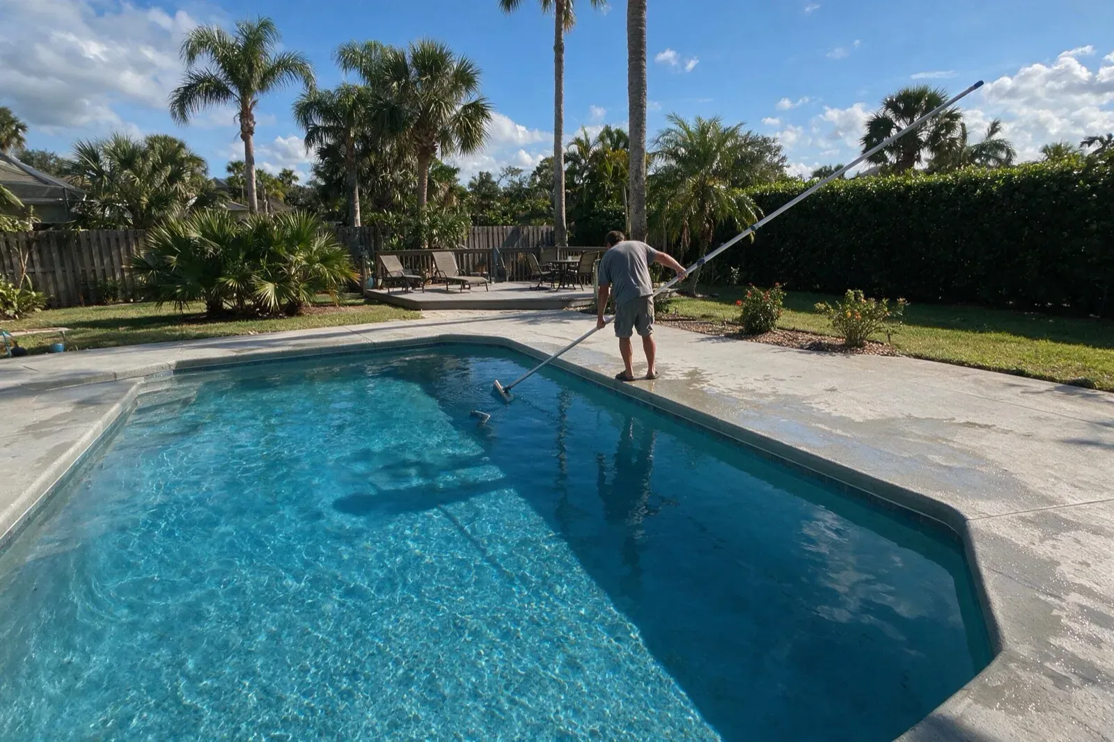 Brushing the wall of an open-air Fort Myers pool
